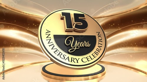 15 years, 15th anniversary logo loop, looped video background, backdrop in 3D Gold 