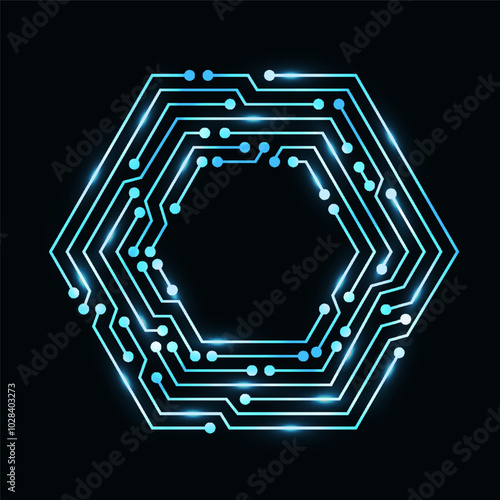 Circuit board circle frame. Abstract digital round frame, hardware board and electronic motherboard pattern vector. Programming science, computer system element