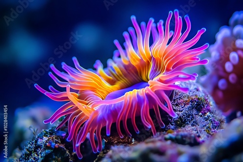 Vibrant Sea Anemone with Blue and Purple Hues.