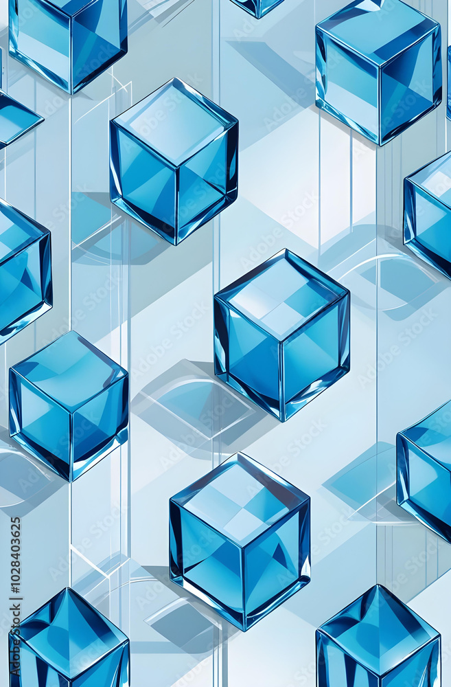 Blue Crystal Cube Pattern. Shiny background. Blue Crystal Cube Pattern. Shiny background.