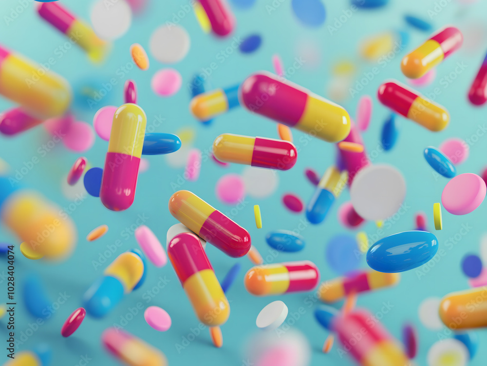 3d background with colorfull pills capsules and tablets. Healthcare and medical pharmacy 3d background with colorfull pills capsules and tablets. Healthcare and medical pharmacy