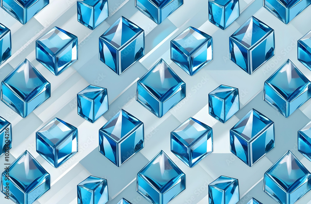 Blue Crystal Cube Pattern. Shiny background. Blue Crystal Cube Pattern. Shiny background.