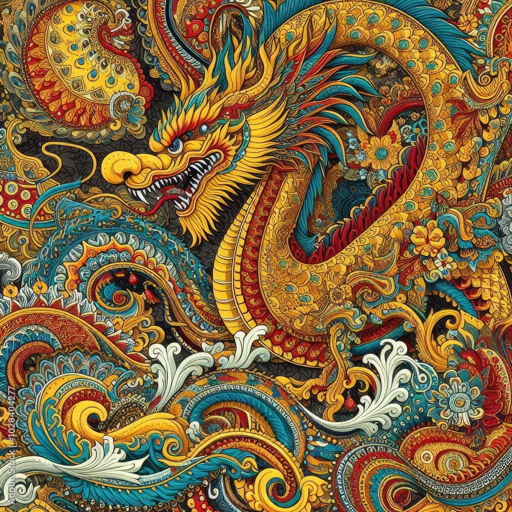 Intricate Golden and Teal Dragon in Ornate Asian Design with Generative AI. Intricate Golden and Teal Dragon in Ornate Asian Design with Generative AI.