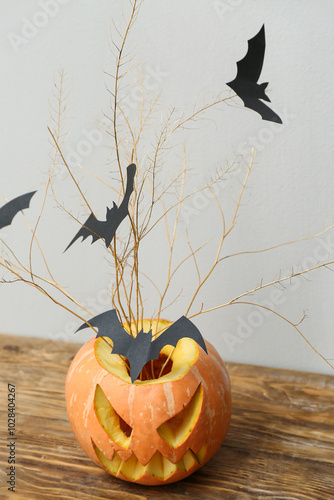 Carved Halloween pumpkin wi...