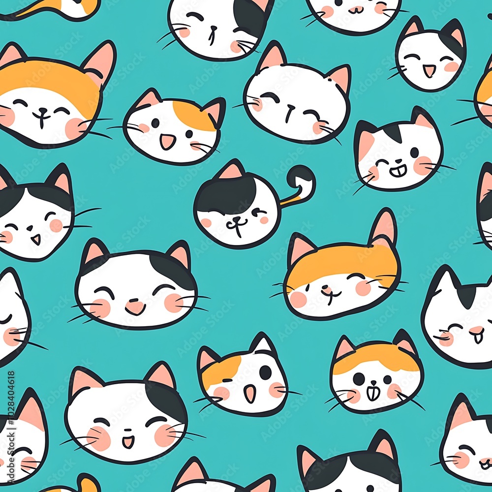 Fototapeta premium cute cat seamless pattern doodles