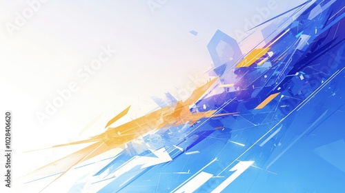 Abstract Digital Art: Blue, White, and Orange Hues