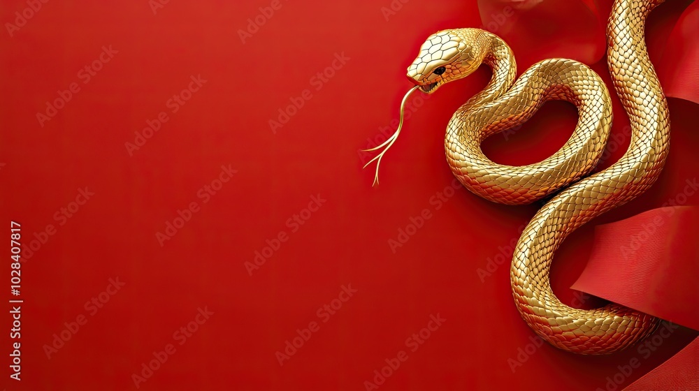 A Golden Snake on a Red Background A Golden Snake on a Red Background