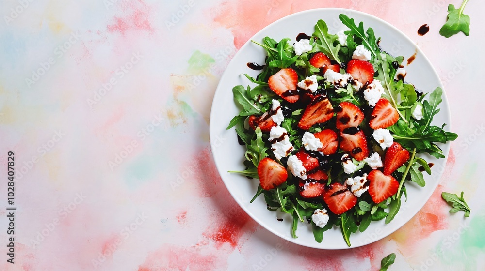 Fresh salad of arugula, strawberries, feta cheese, and balsamic vinaigrette. Fresh salad of arugula, strawberries, feta cheese, and balsamic vinaigrette.