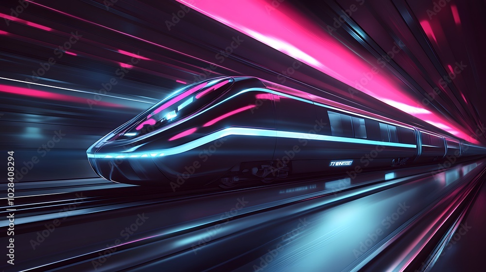 Futuristic Train Speeding Through a Neon-Lit Tunnel Futuristic Train Speeding Through a Neon-Lit Tunnel