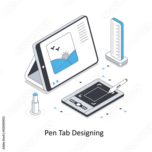 Pen Tab Designing Isometric stock illustration. EPS File stock illustration