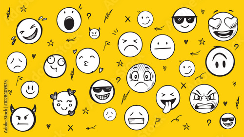 Doodle emoji collection, cartoon expression 