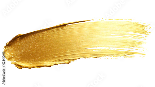 Fototapeta Naklejka Na Ścianę i Meble -  Golded paint brush stroke. Glitter gold color smear stain on white background. Gold stroke banner with glossy texture for banner, invitation, wedding or bithday card template, PNG