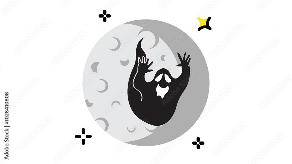 Animated ghost icon flying in mystic with moon. Seamless looping video with alpha channel on transparent background. Motion graphic animation Animated ghost icon flying in mystic with moon. Seamless looping video with alpha channel on transparent background. Motion graphic animation