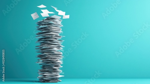 A stack of papers and documents gradually disappearing into thin air, the reduction of bureaucracy or administrative workload