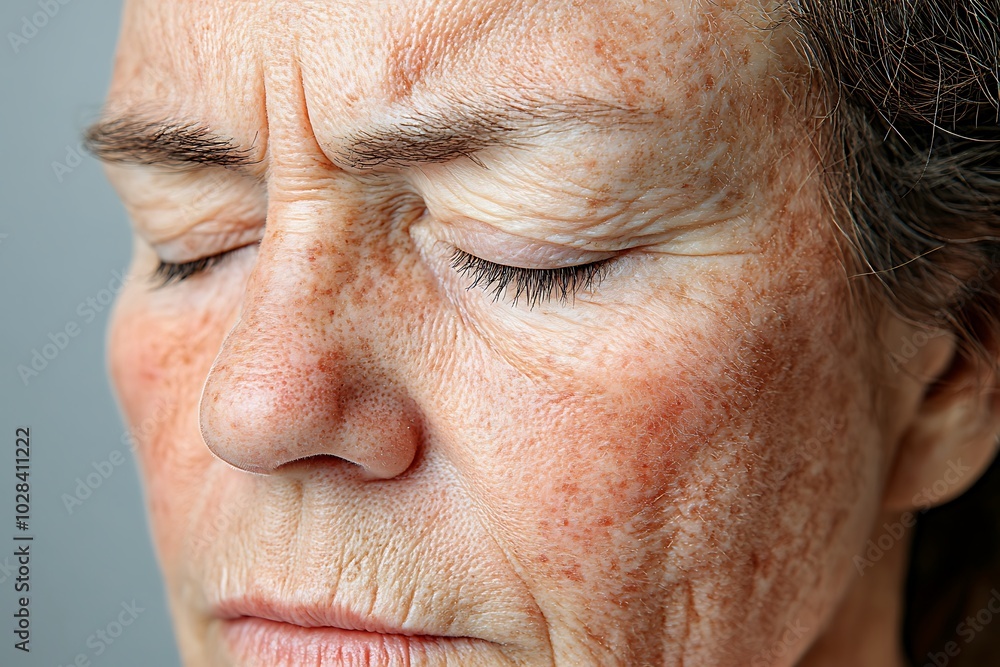 Close-up of a Woman's Face Showing Wrinkles and Age Spots. Close-up of a Woman's Face Showing Wrinkles and Age Spots.