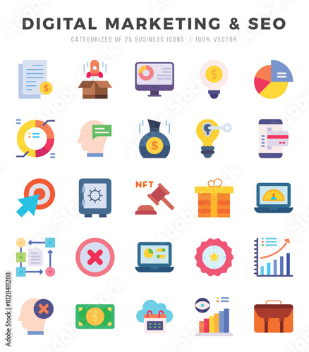 DIGITAL MARKETING & SEO Flat icons. Vector Flat illustration.