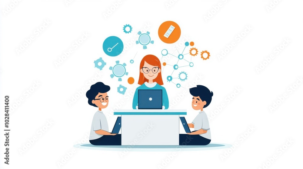 A teacher enthusiastically engages with her students, encouraging creative problem-solving. The students respond with smiles, absorbed in the positive learning environment. A teacher enthusiastically engages with her students, encouraging creative problem-solving. The students respond with smiles, absorbed in the positive learning environment.
