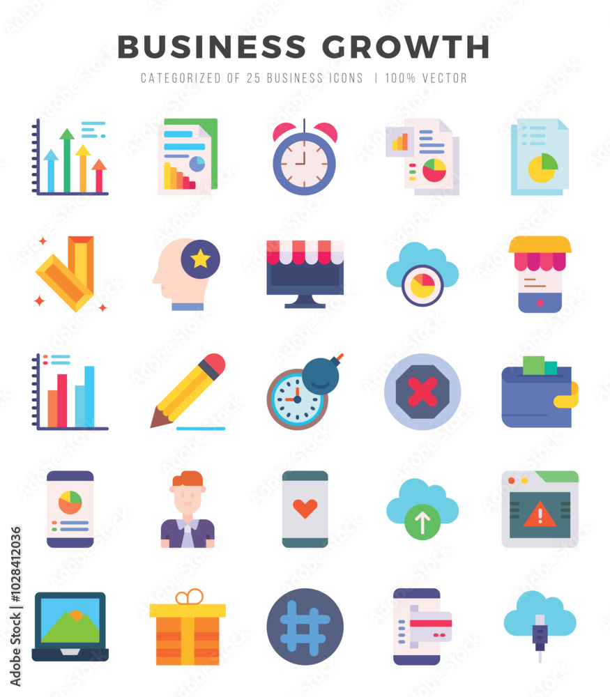 Business Growth Icons Pack. Flat icons set. Flat icon collection set. Simple vector icons. Business Growth Icons Pack. Flat icons set. Flat icon collection set. Simple vector icons.