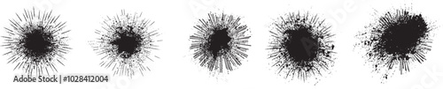 Collection of ink splashes for explosion effect .Set of Black Spray paint effect  .fireworks Explosion background . Starburst. Spray paint splashes . Sunburst effect .Radial lines and grainy particles