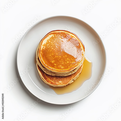 stack of pancakes on a plate, isolated white background