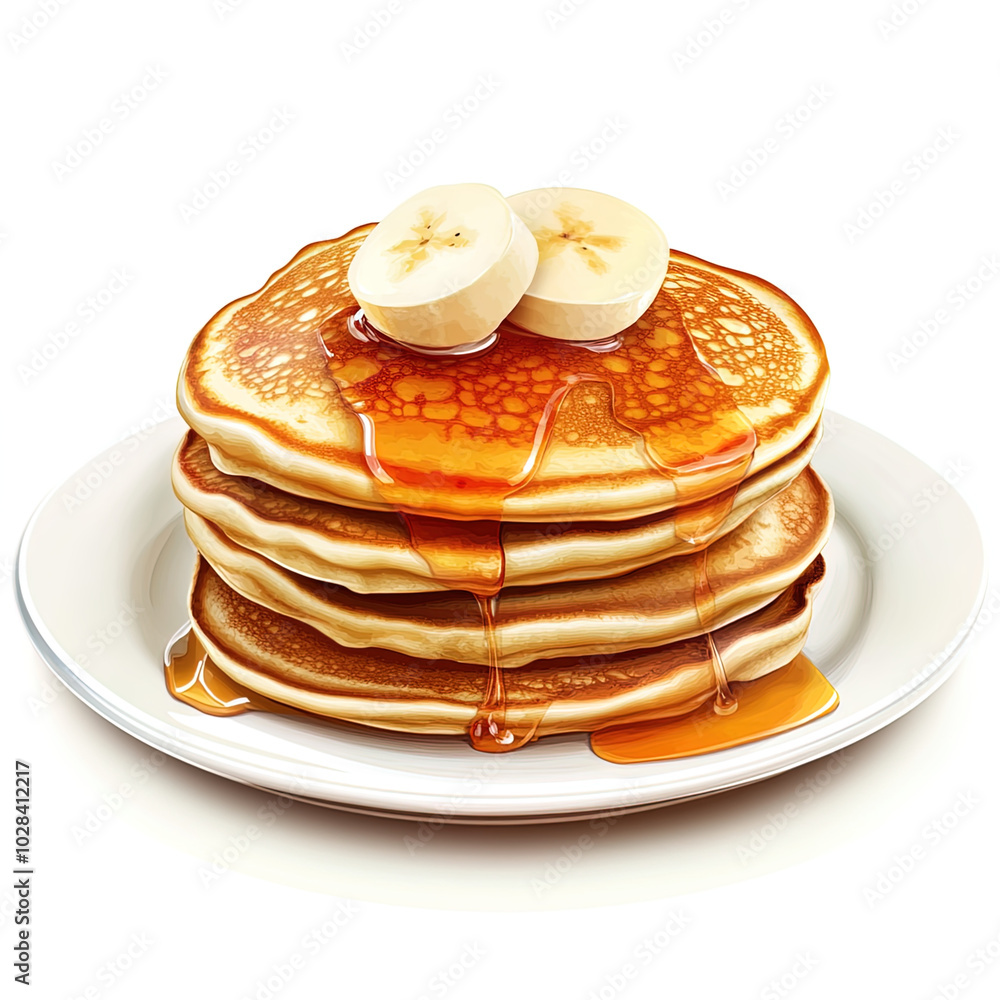 stack of pancakes on a plate, isolated white background stack of pancakes on a plate, isolated white background