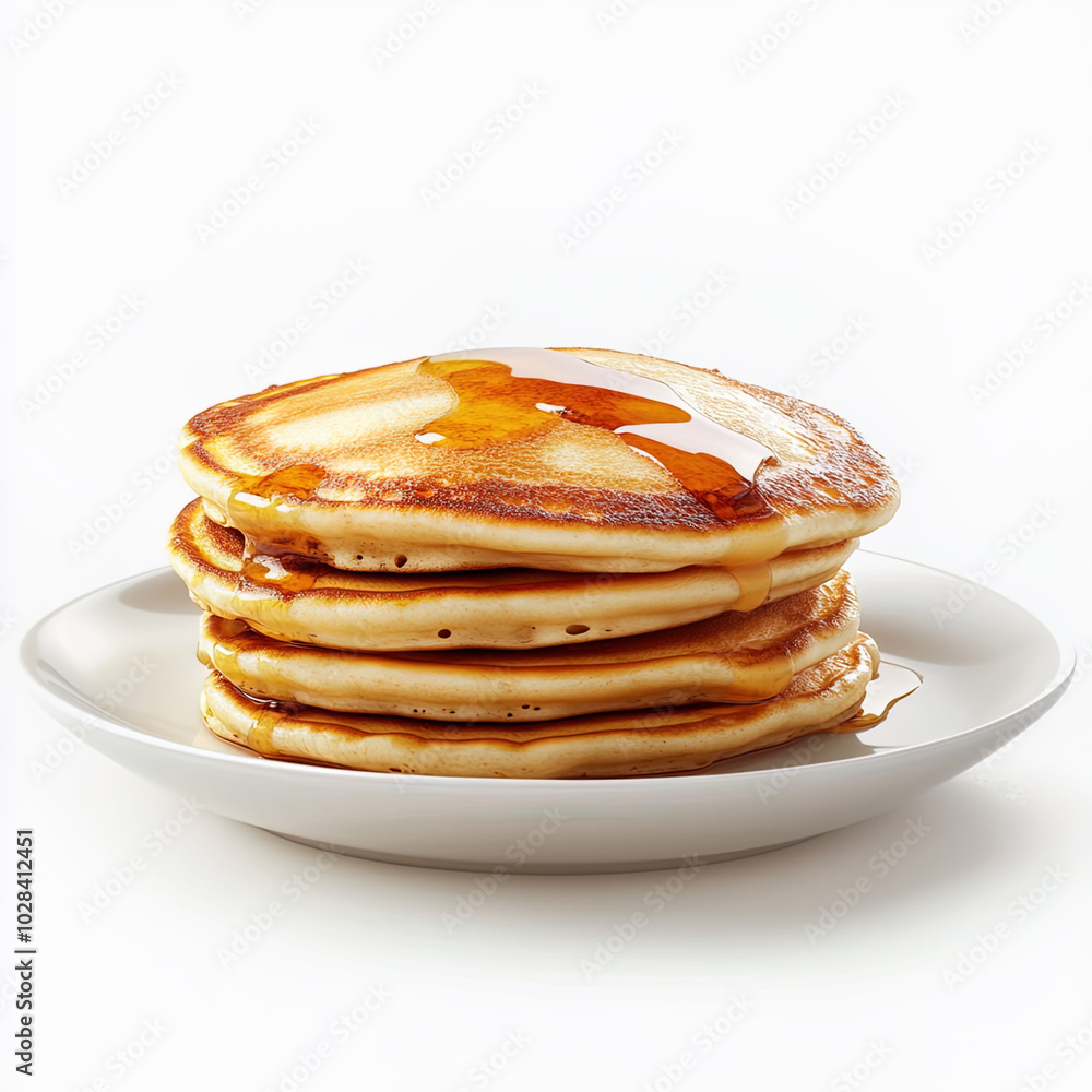 stack of pancakes on a plate, isolated white background stack of pancakes on a plate, isolated white background