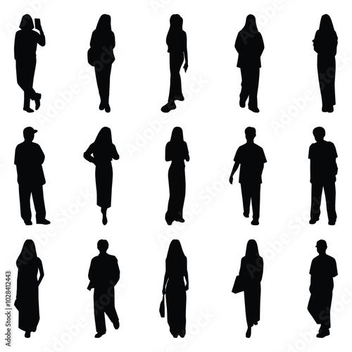 Vector collection set of individual people silhouettes.	
 photo