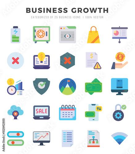 Set of Business Growth Icons. Simple Flat art style icons pack. Vector illustration.