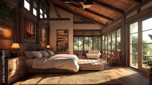 Country  farmhouse interior design of modern bedroom.