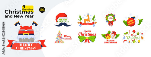 Christmas and New Year 2D illustrations concepts pack. Merry Xmas happy holidays. December Santa gifts cartoon greetings isolated on white. Wintertime magic metaphors flat vector collection