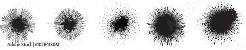 Collection of ink splashes for explosion effect .Set of Black Spray paint effect  .fireworks Explosion background . Starburst. Spray paint splashes . Sunburst effect .Radial lines and grainy particles
