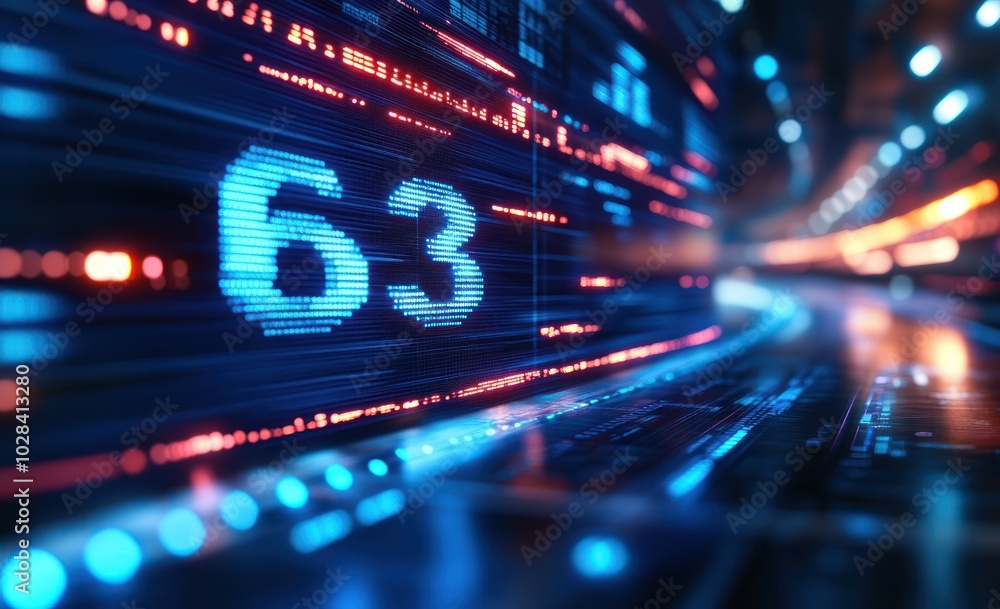 Digital Number 63 on a Futuristic Interface Digital Number 63 on a Futuristic Interface