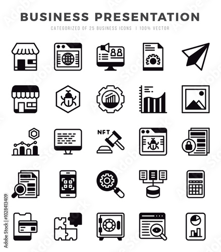 Set of Business Presentation Icons. Simple Lineal Filled art style icons pack.