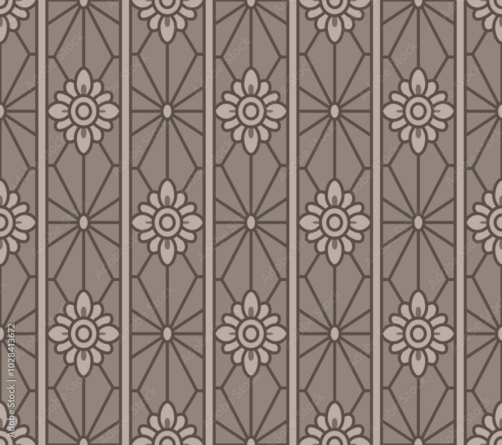 Fototapeta premium Japanese Flower Hexagon Star Stripe Vector Seamless Pattern