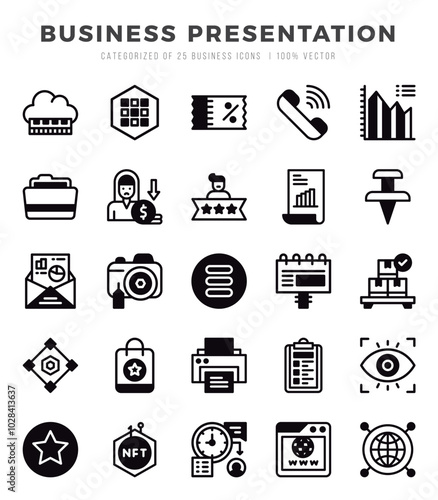Business Presentation Icon Pack 25 Vector Symbols for Web Design.