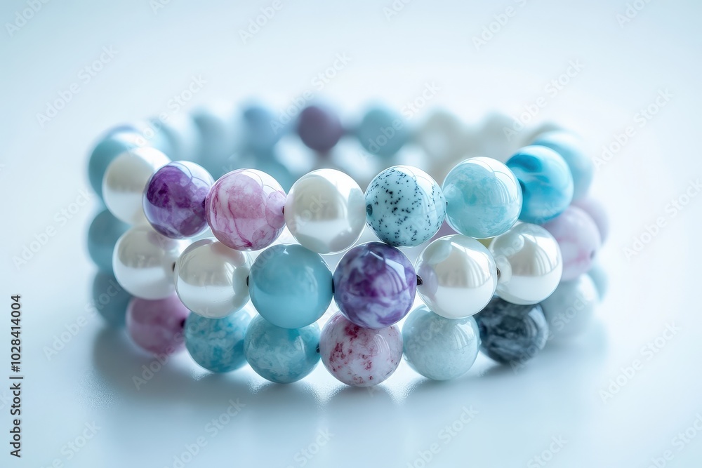 Bead Bracelets. Bohemian Gemstone Jewellery Close-Up with White Background Bead Bracelets. Bohemian Gemstone Jewellery Close-Up with White Background