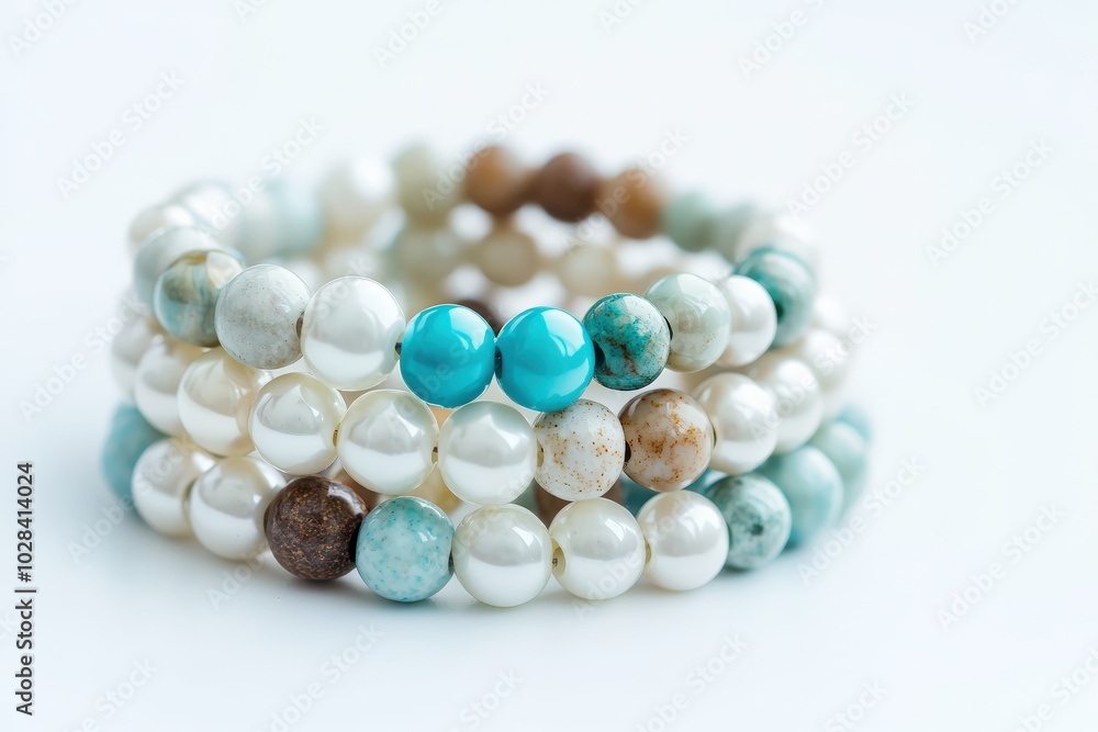 Bead Bracelets. Close-Up of Gemstone Bracelets with Bohemian Style Bead Bracelets. Close-Up of Gemstone Bracelets with Bohemian Style