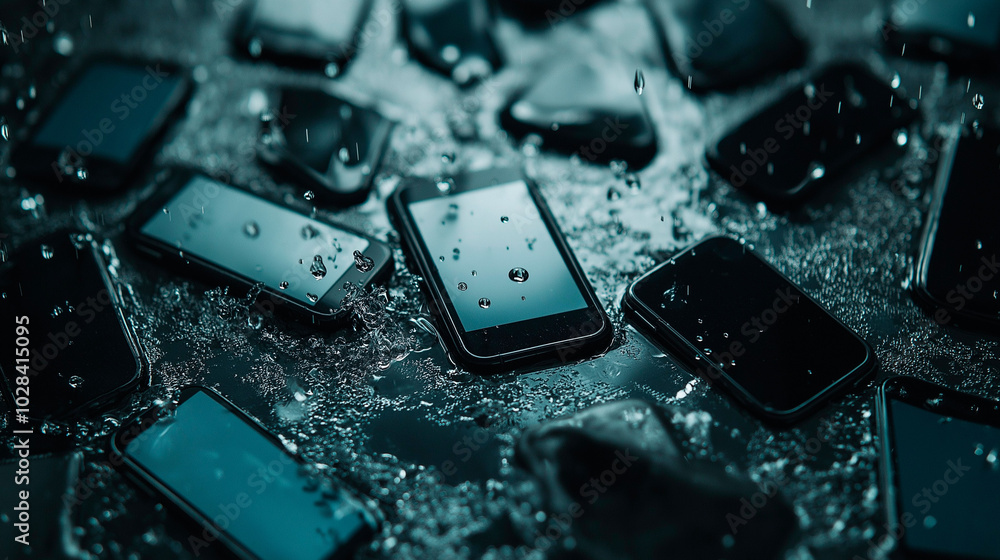 Lots of cell phones in the rain Lots of cell phones in the rain