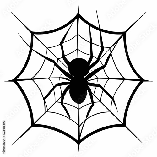 A spider spinning a web silhouette vector illustration on white background