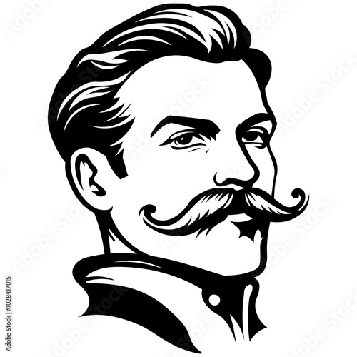 Debonair Moustache Man Outline Vector Illustration