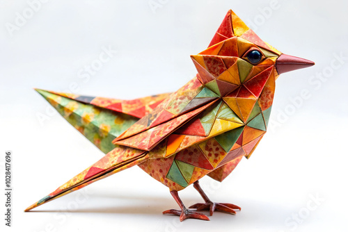 Colorful Origami Paper Bird on White Background photo