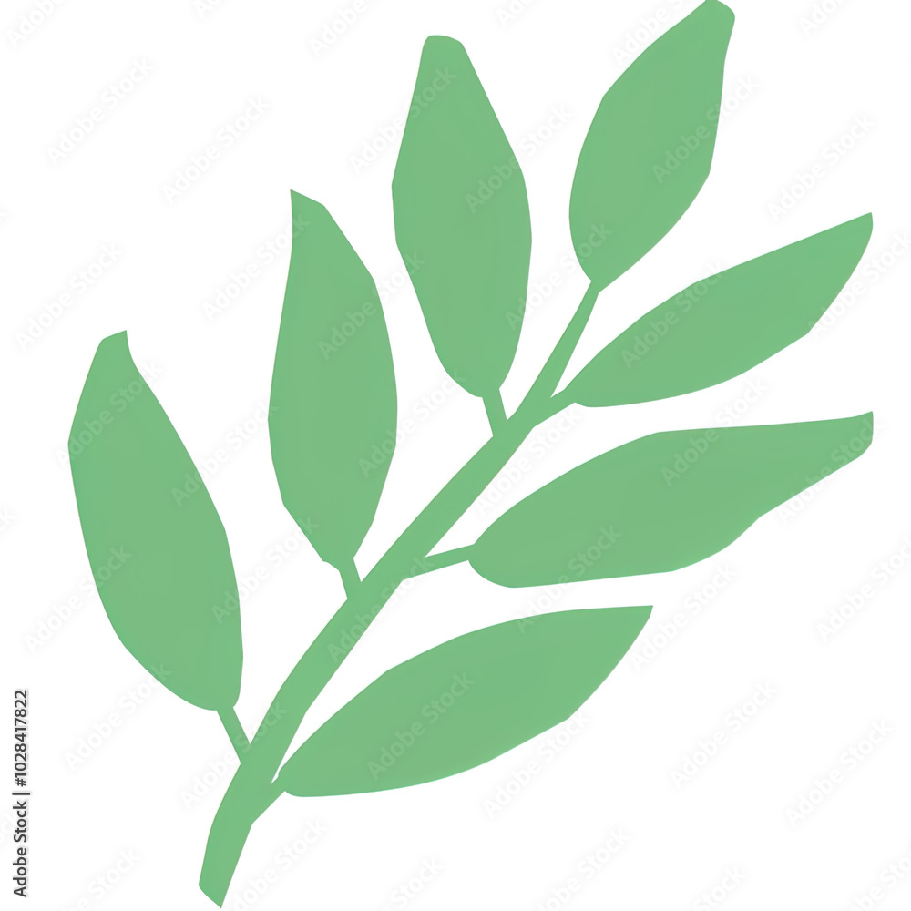 Fototapeta premium A Simple Plant Pattern Featuring Five Elliptical Leaves in Light Green, Arranged in a Straight Line, with a Clean White Background