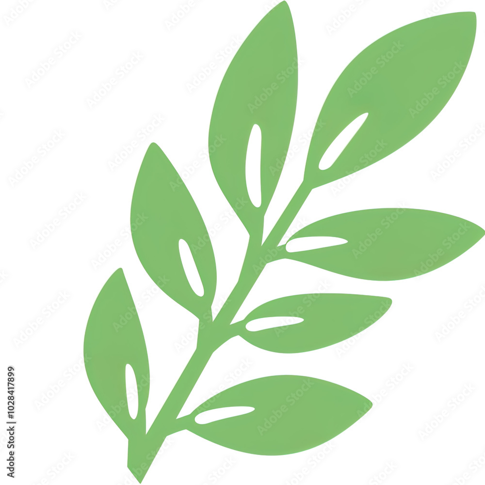 Naklejka premium A Simple Plant Pattern Featuring Five Elliptical Leaves in Light Green, Arranged in a Straight Line, with a Clean White Background