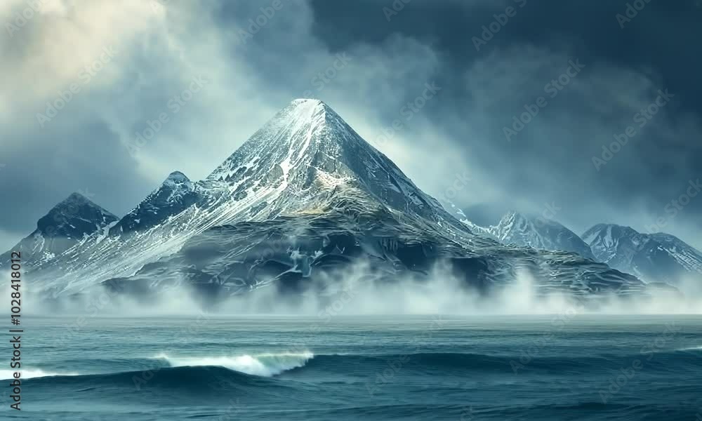 A mountain range is visible in the distance, with a foggy mist surrounding it Video