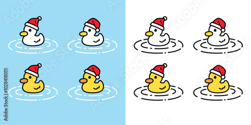 duck vector christmas santa claus hat swimming icon cartoon logo character rubber duck bird chicken pastel symbol doodle isolated illustration design