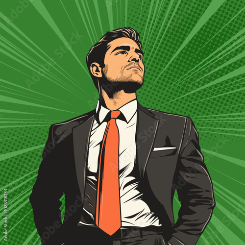 Pop Art Comic Young Business Man Stock Vector Illustration