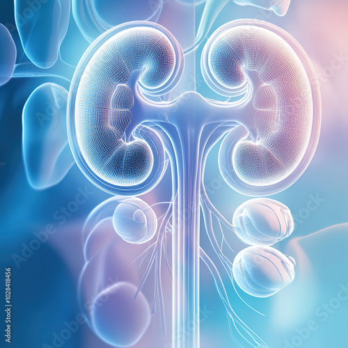 An Intricate Anatomical View of a Kidney, Featuring a Complex Network of Glomeruli and Tubules, in a Blue and Purple Hue