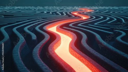 Clear Road to Success: A complex maze filled with twists and turns, but one clear, brightly lit road leads directly to a glowing exit