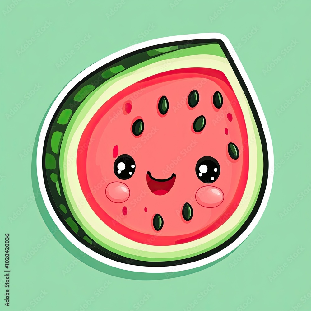 Smiling Cartoon Watermelon Slice with Seeds Smiling Cartoon Watermelon Slice with Seeds
