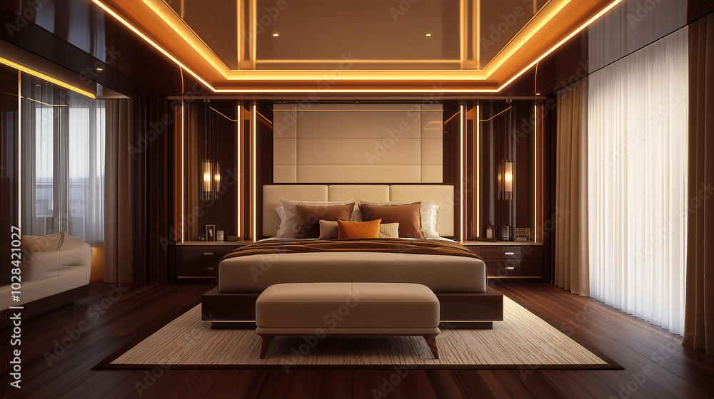 Fototapeta premium Minimalist Black and White Bedroom Design